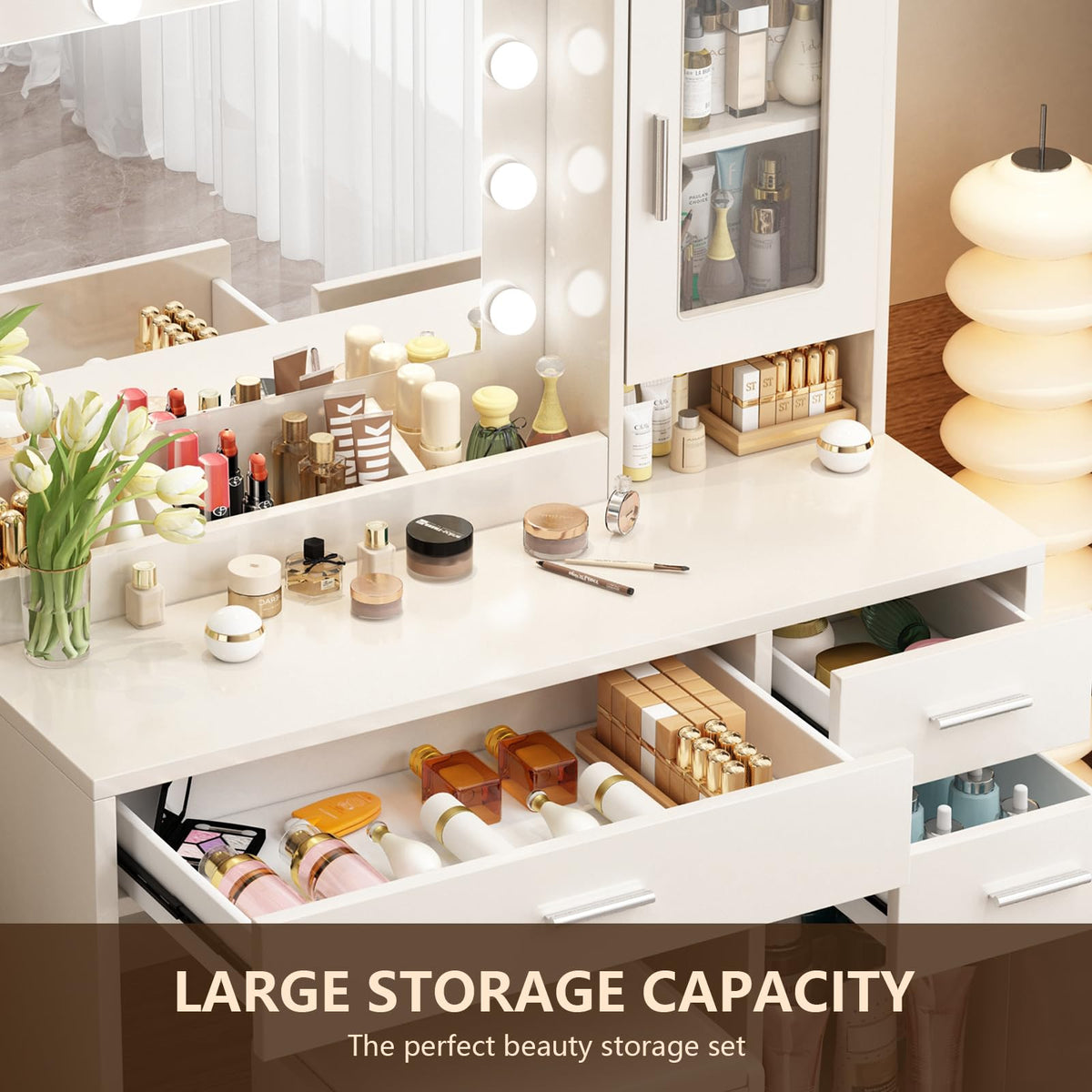 Makeup Vanity Desk Set with LED Lights Mirror Chair N949