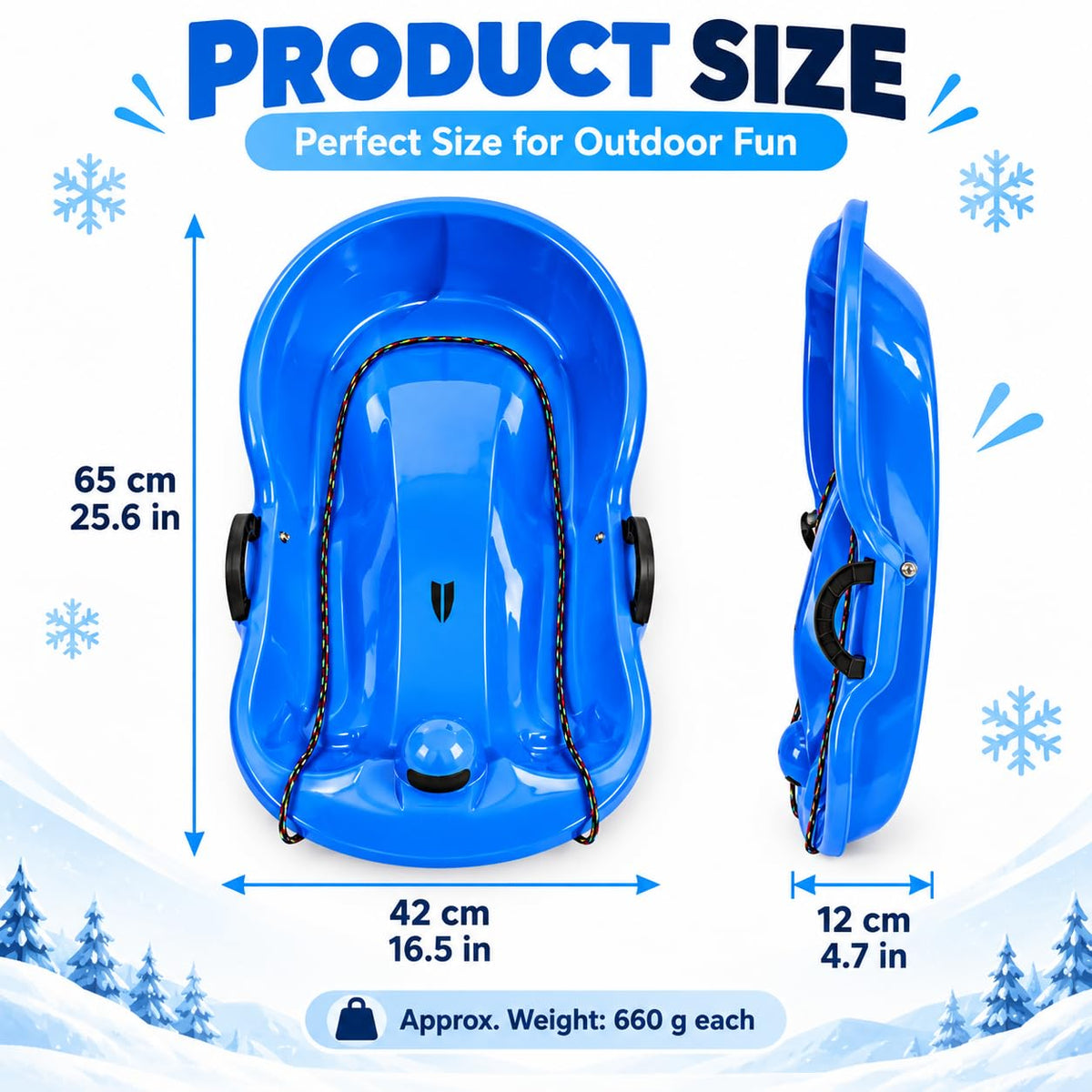 2 Pack 65cm Plastic Snow Sleds with Brake Handles and Pull Rope S844942