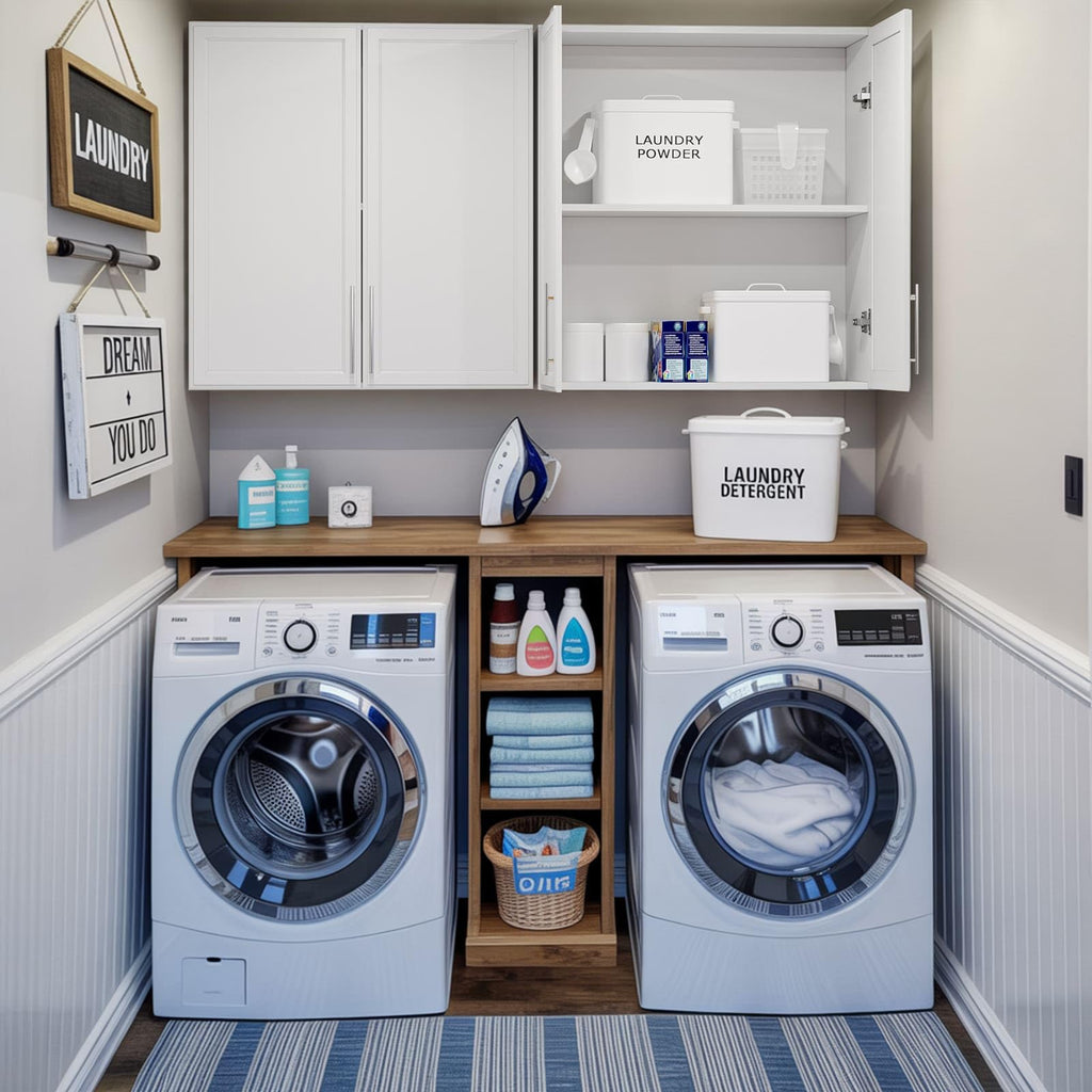 60" W White Laundry Room Wall Cabinets with Adjustable Shelf N269