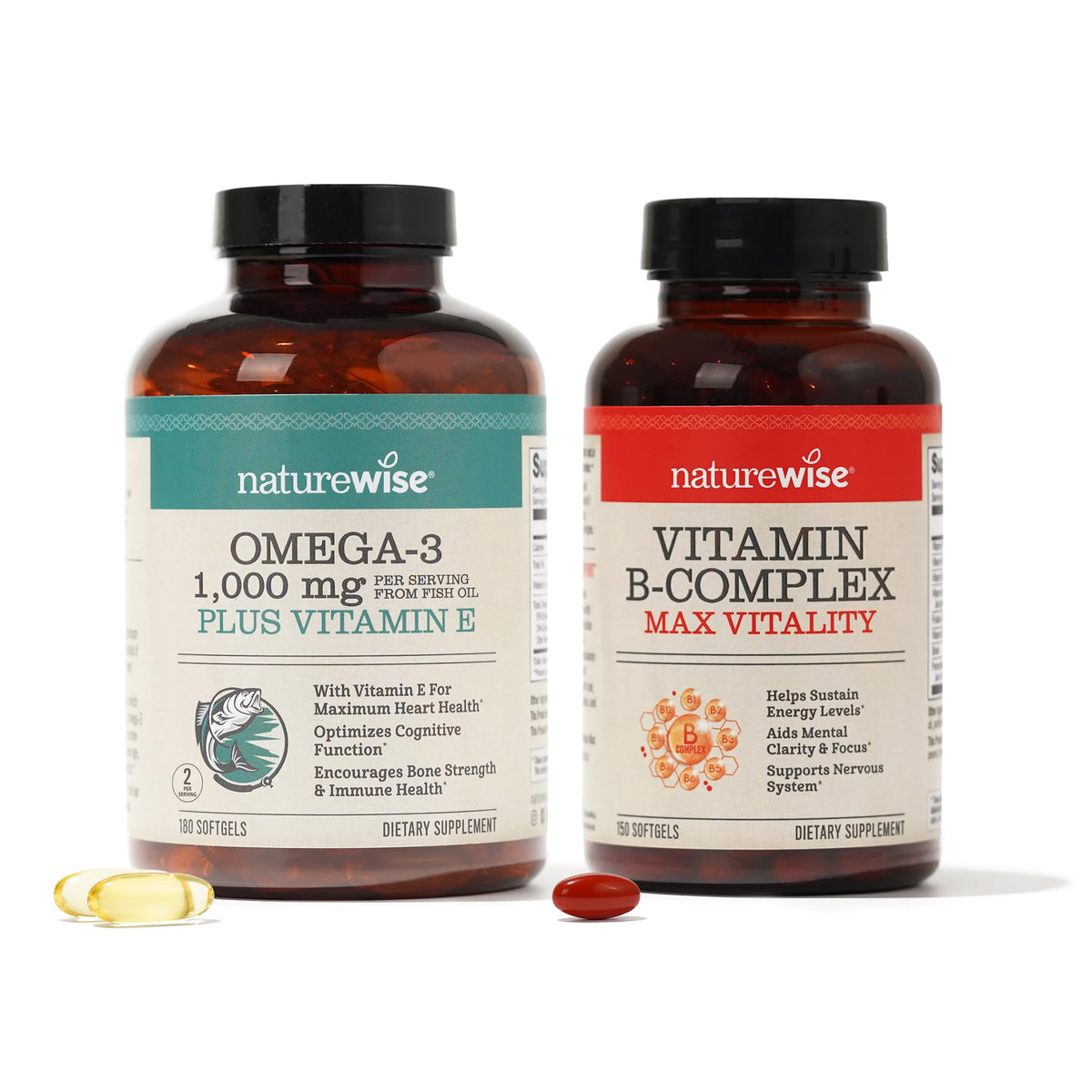 1000mg Omega 3 600mg EPA 400mg DHA 180ct & Vitamin B Complex 150 Softgels G7247