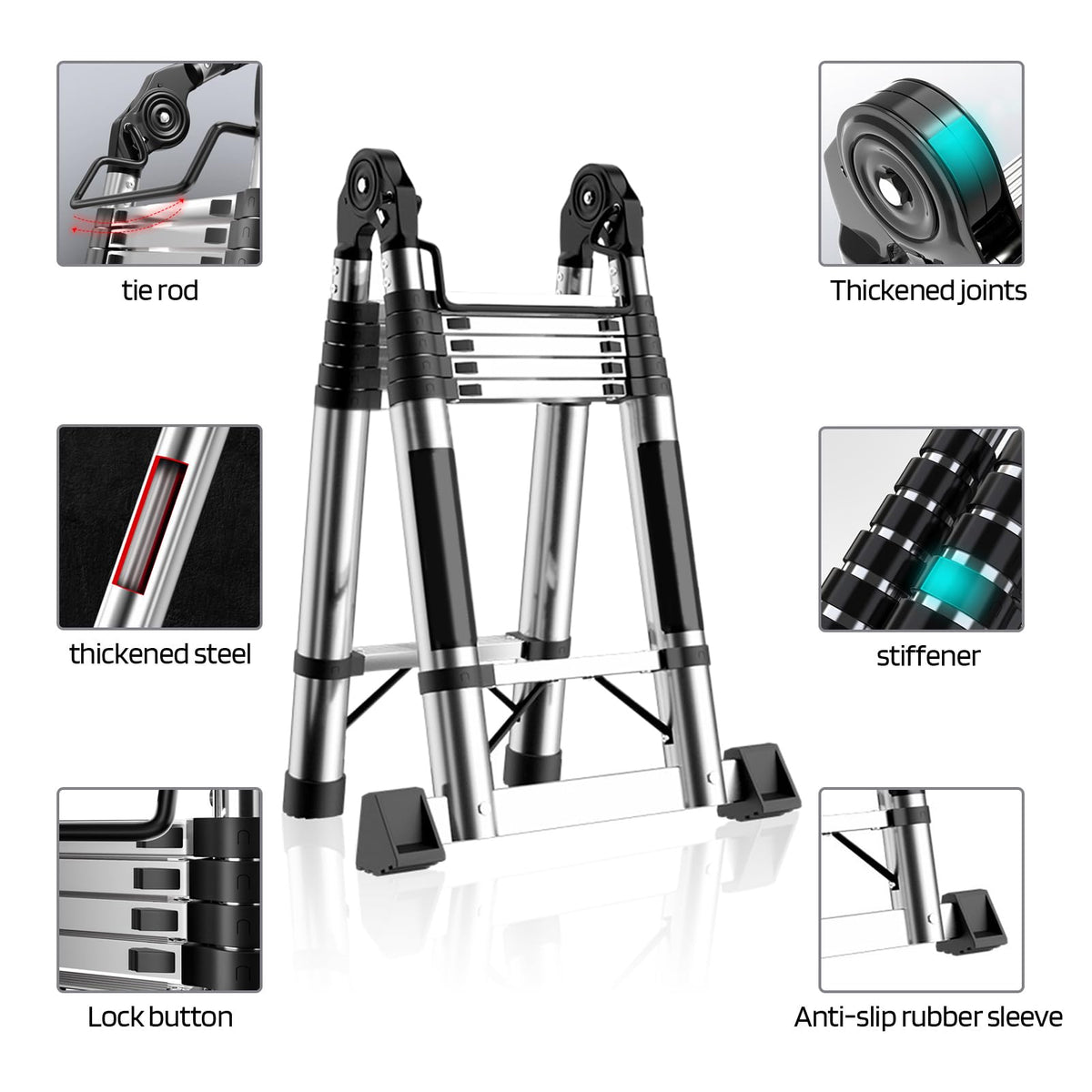 Telescoping Ladder with Locking Mechanism, Heavy Duty Aluminum 330 lbs I102075