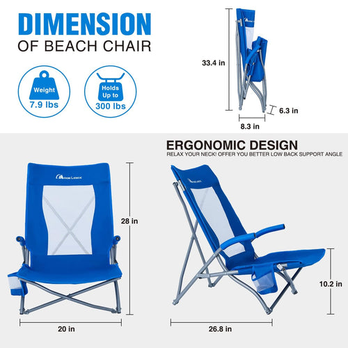 2 Pack Low Beach Lounge Chair with Cup Holder & Carry Bag N84435