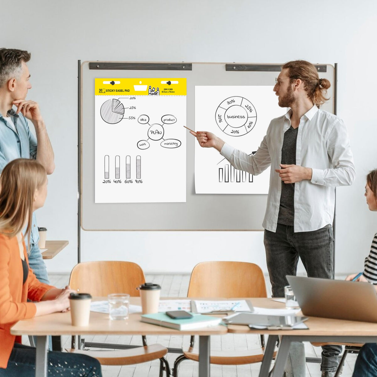Self Stick Flip Chart Paper 25 in x 30 in 30 Sheets 4 Pad Pack White Z95951