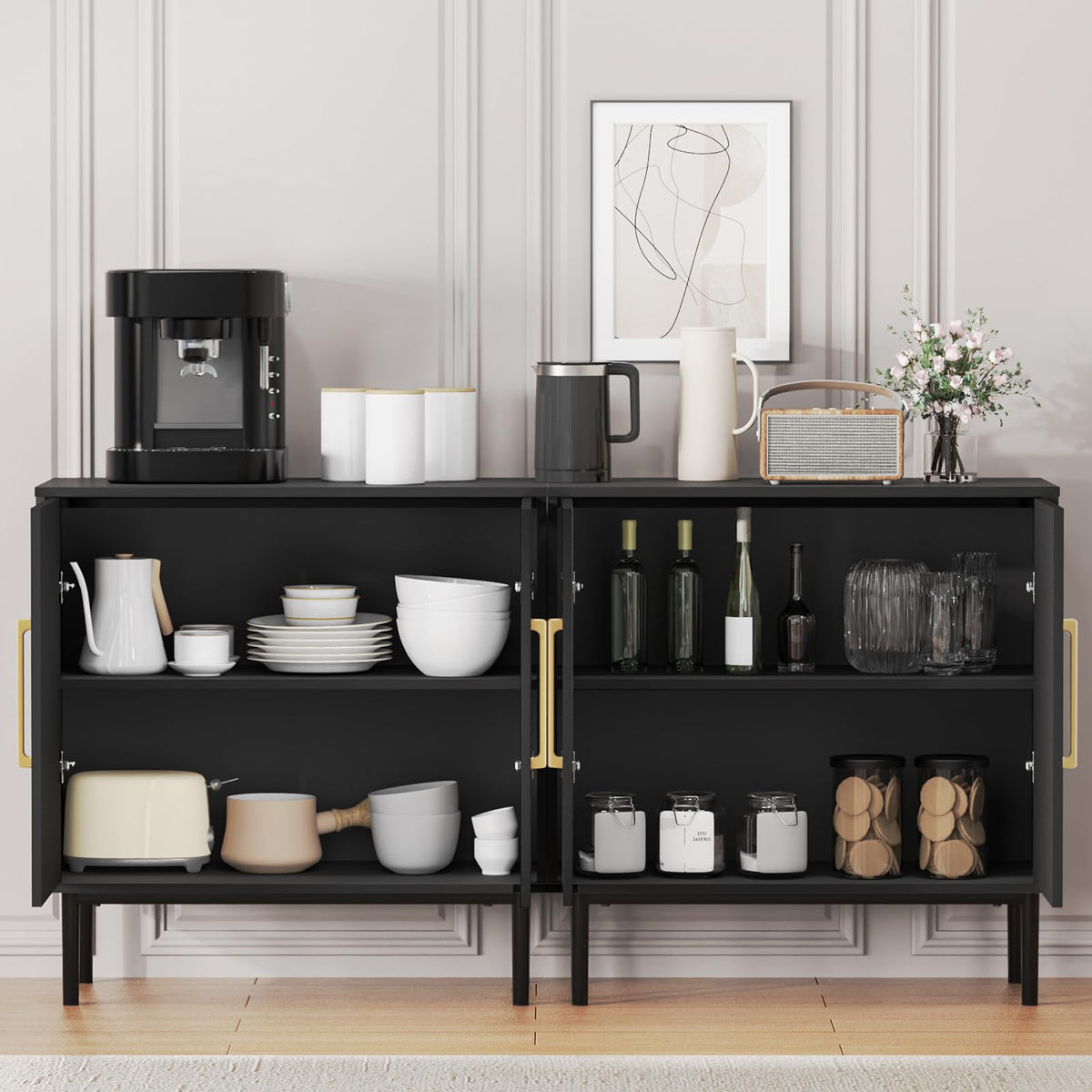 Black Storage Cabinet with Doors and Adjustable Shelf N205419