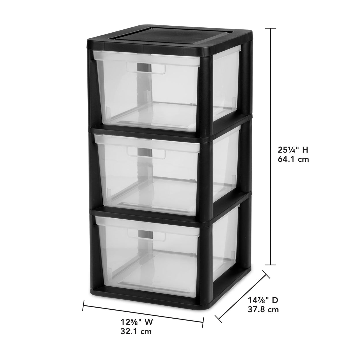 Black 3 Drawer Plastic Storage Tower S28450