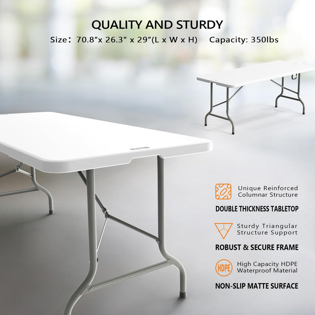 White 6-Foot Portable Plastic Folding Table 2 Pack F122