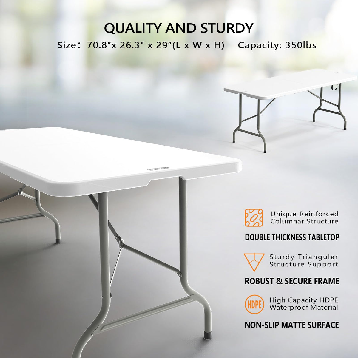 White 6-Foot Portable Plastic Folding Table 2 Pack F122