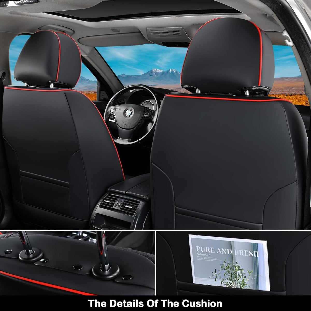 Black Nappa Leather Car Seat Covers Full Set Q6614