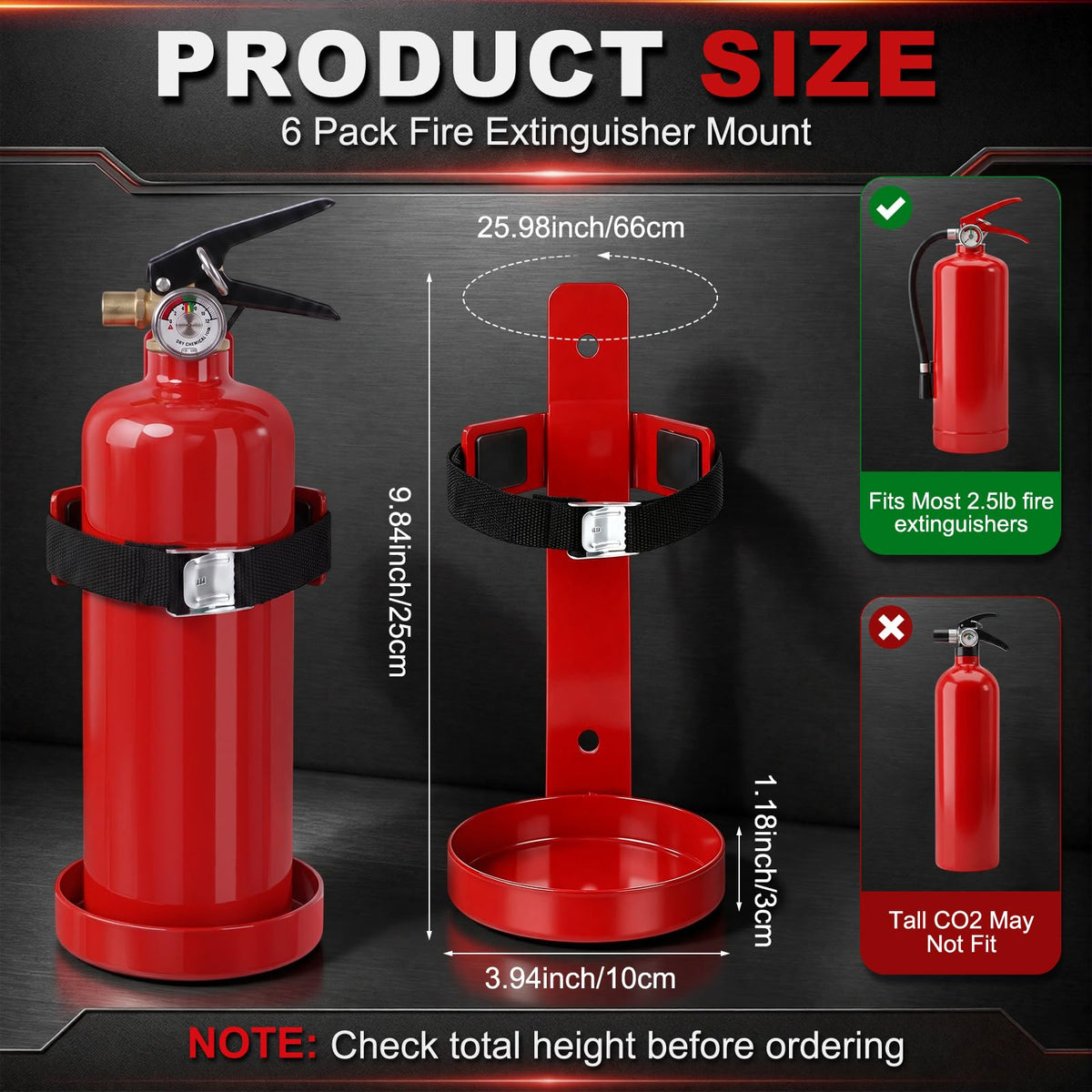 6 Pack 2.5 lb Fire Extinguisher Wall Mount Bracket W200