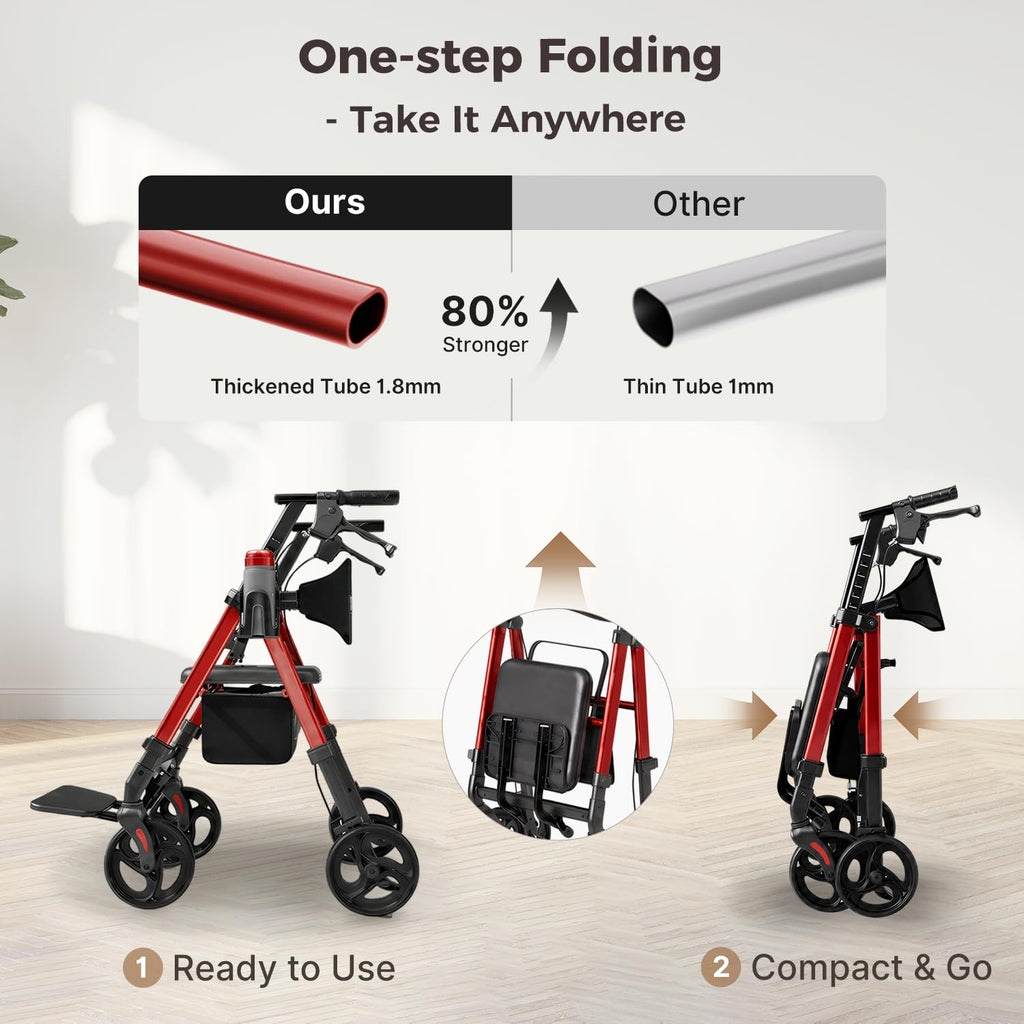 Lightweight Rollator Walkers Wheelchair Combo with Seat K6890