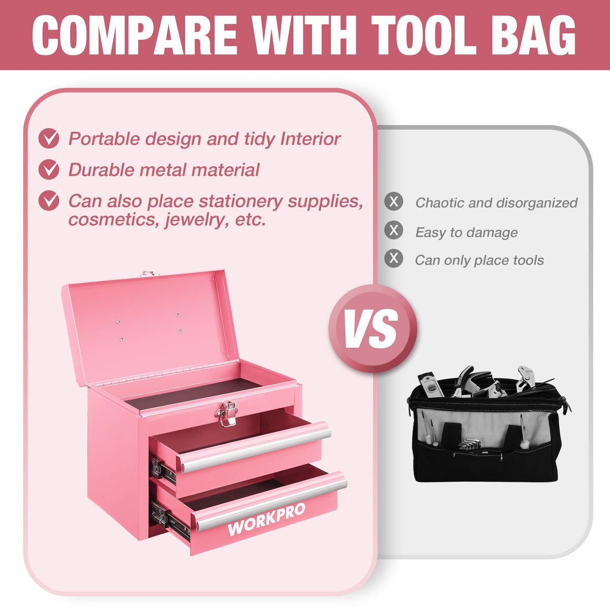 Portable Mini Metal Tool Box with 2 Drawers A28972