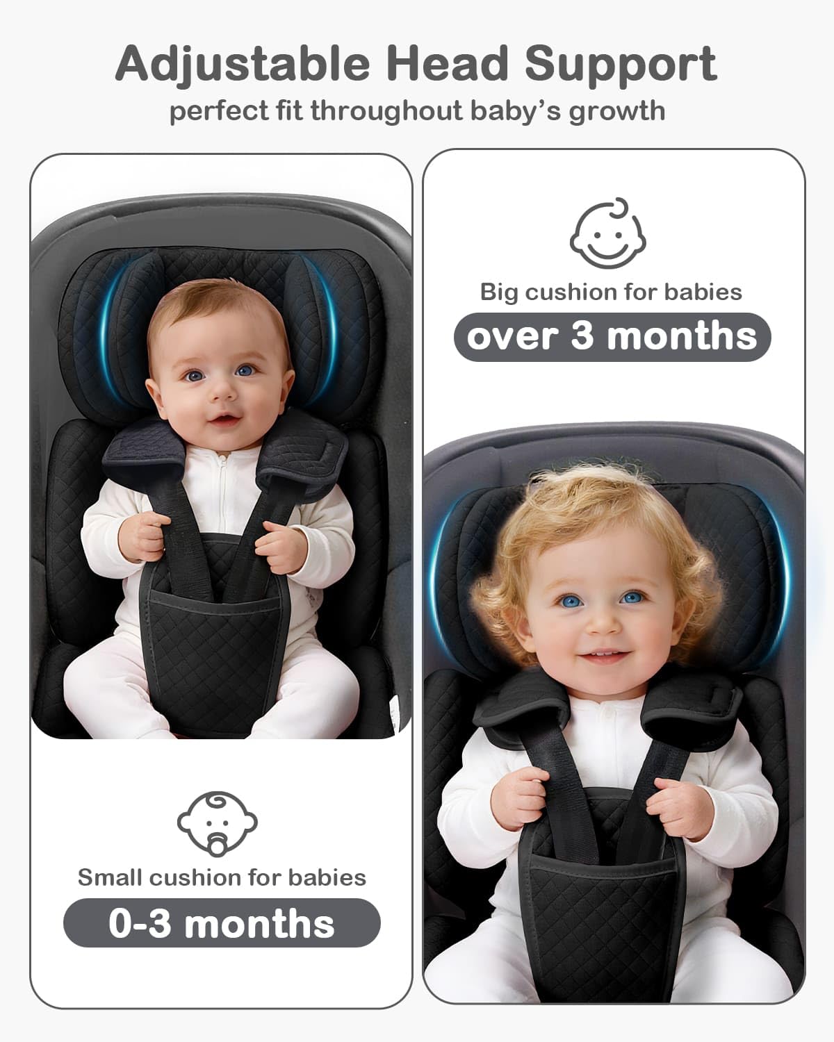 Infant Car Seat Insert with Adjustable Head Support, Black Q824