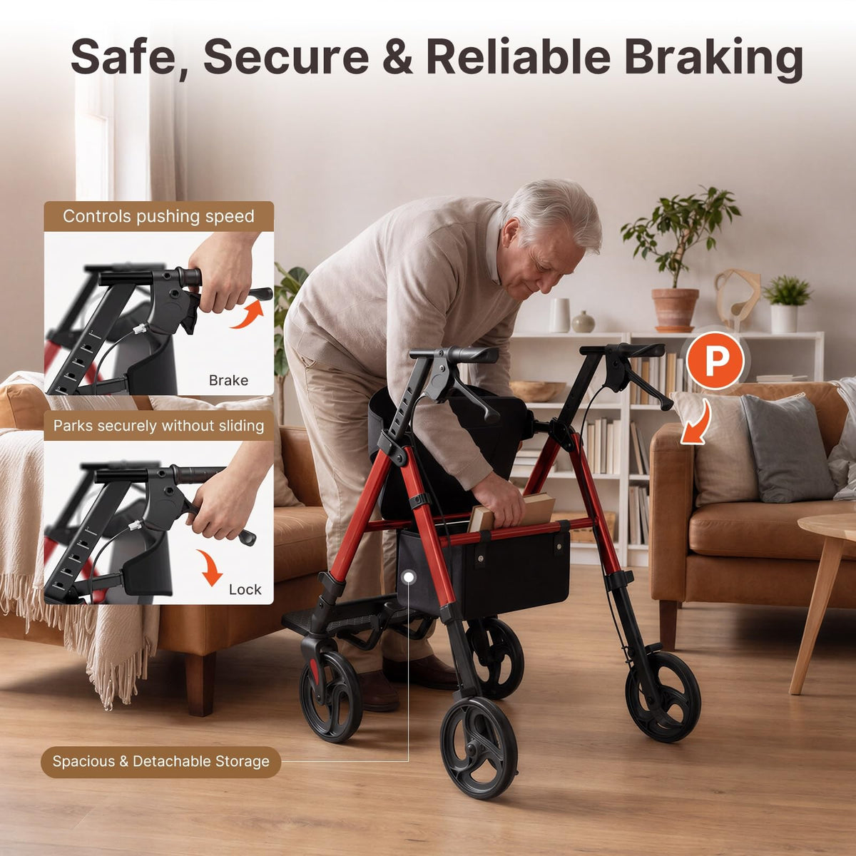 Lightweight Rollator Walkers Wheelchair Combo with Seat K6890