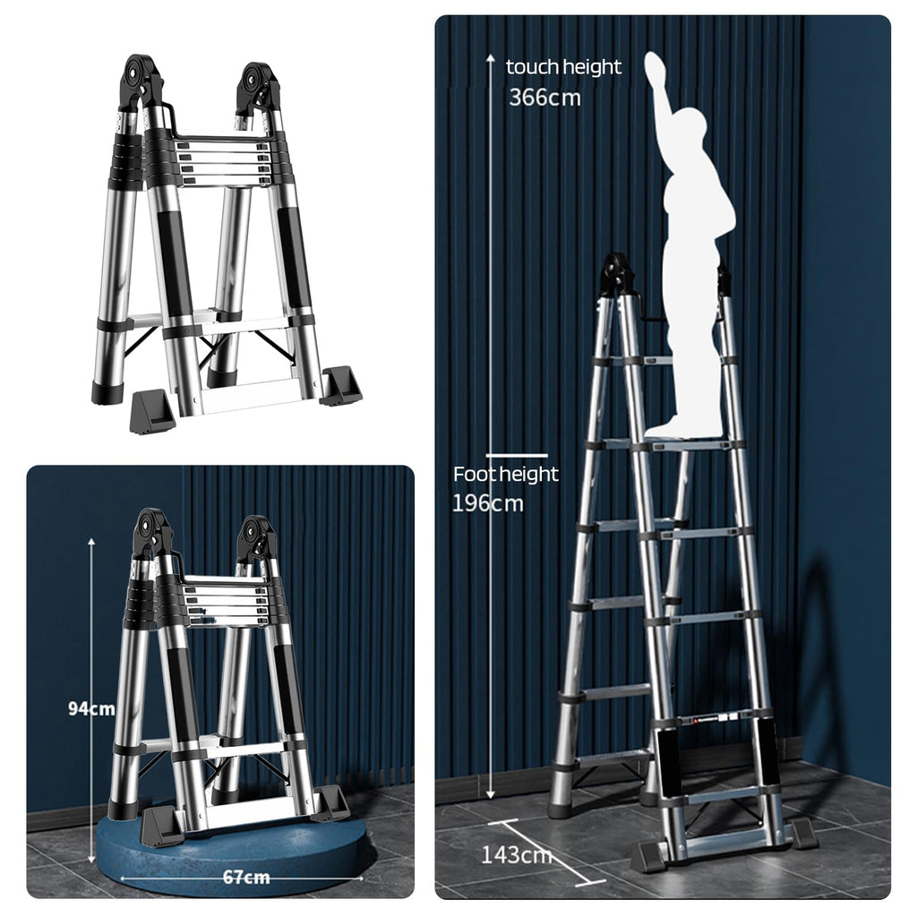 Telescoping Ladder with Locking Mechanism, Heavy Duty Aluminum 330 lbs I102075