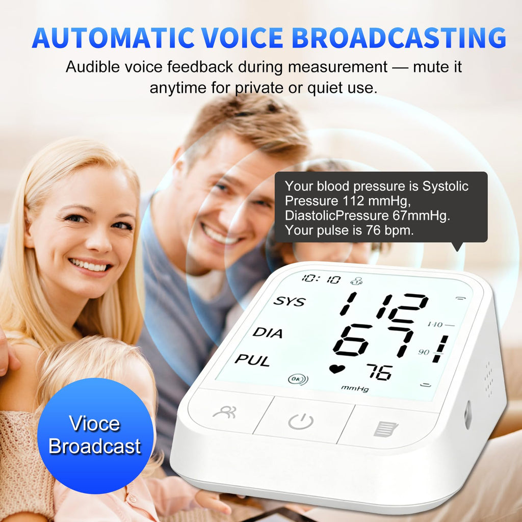 Upper Arm Blood Pressure Monitor, Automatic Digital with Voice Broadcast, Backlit LED Display, Adjustable Cuff R1994