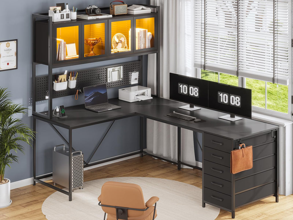 L Shaped Gaming Corner Desk with Drawers A8589