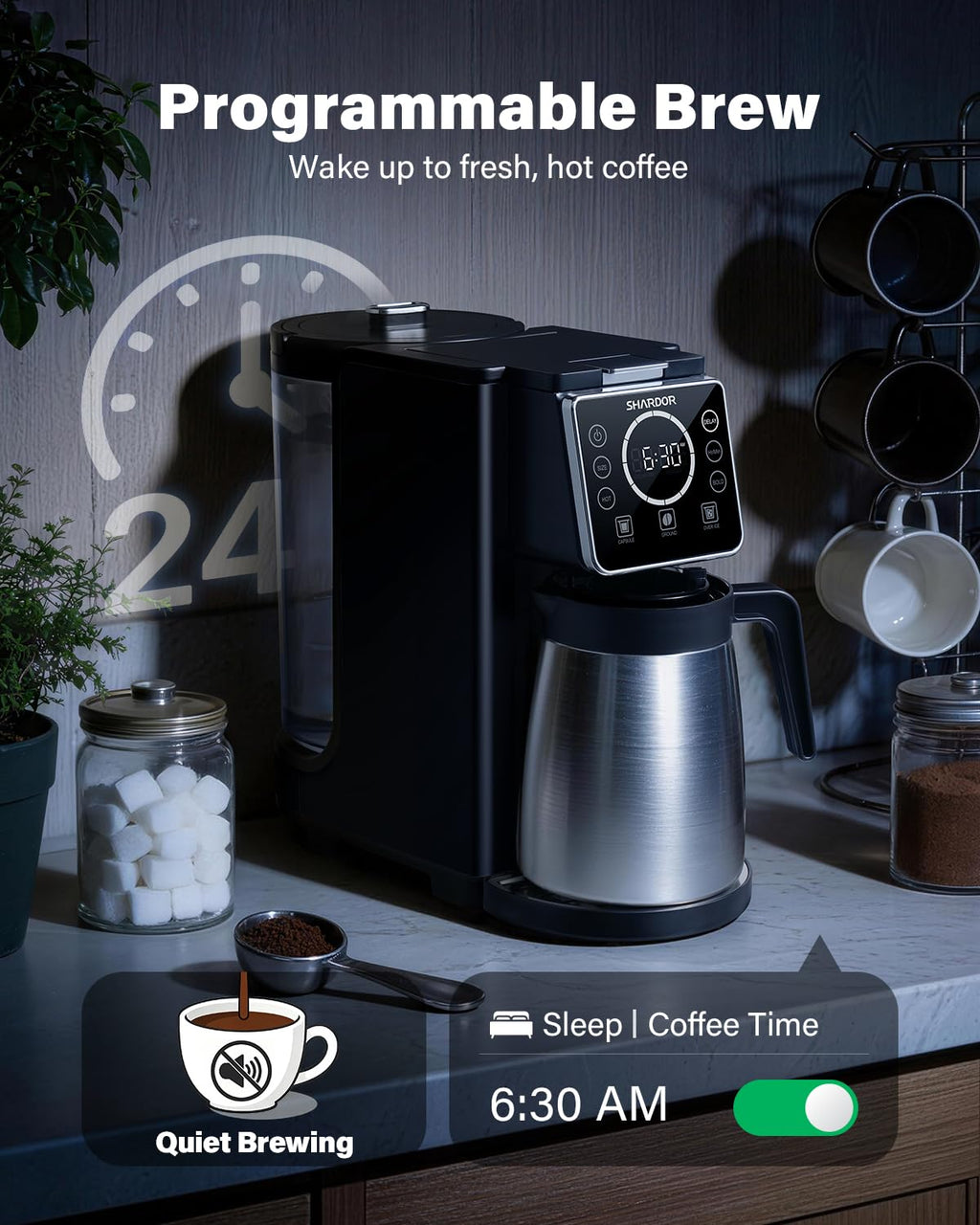 Single Serve Coffee Maker with Thermal Carafe, Matte Black U33786