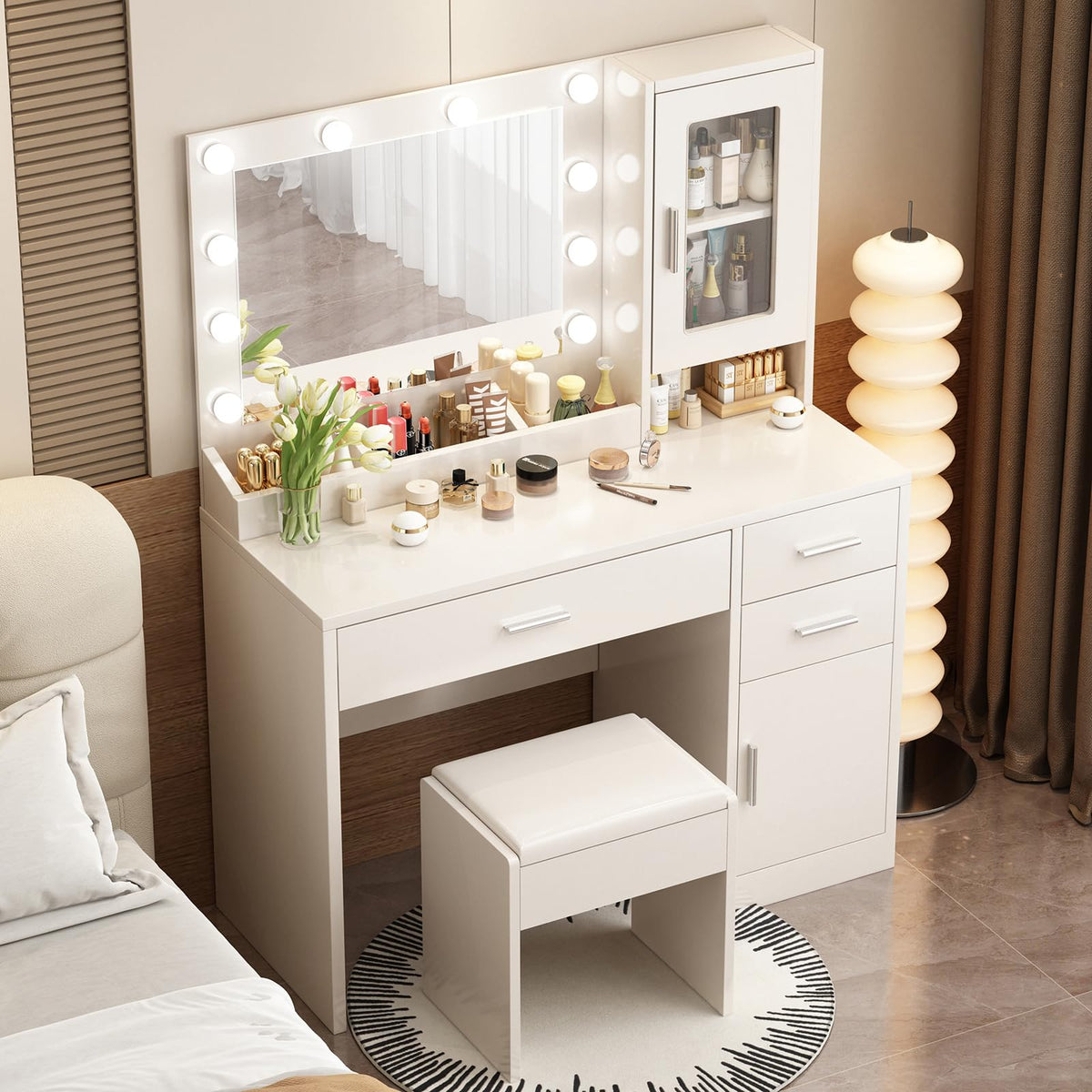 Makeup Vanity Desk Set with LED Lights Mirror Chair N949
