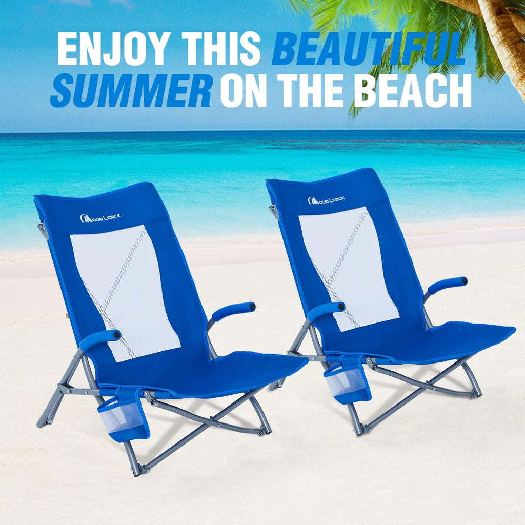 2 Pack Low Beach Lounge Chair with Cup Holder & Carry Bag N84435