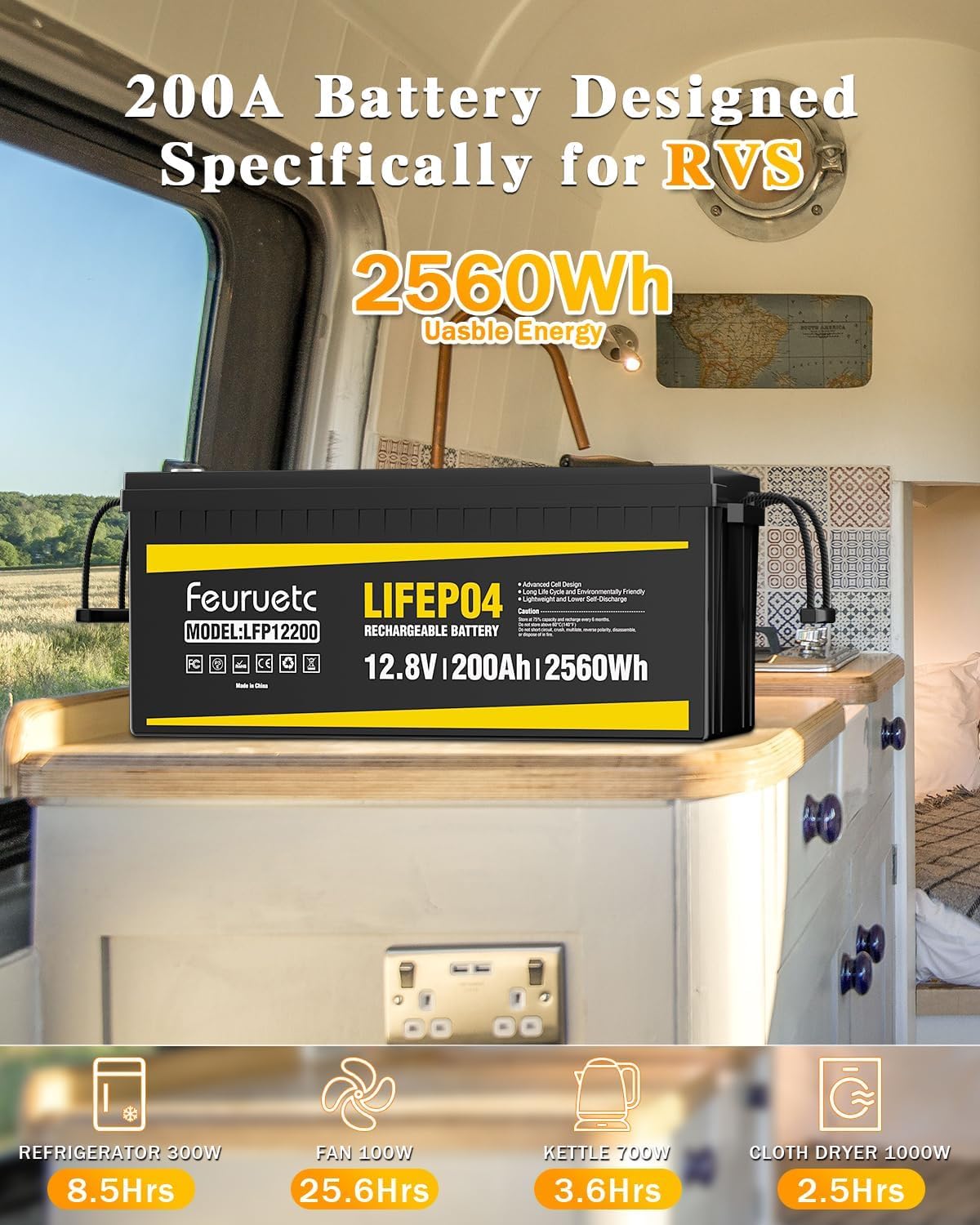 12V 200Ah LiFePO4 Deep Cycle Lithium Battery with 200A BMS N988505