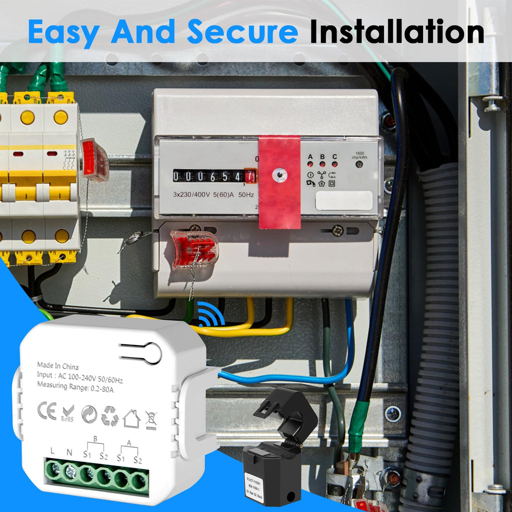 Smart Home Energy Monitor 2×80A Dual-Channel WiFi Energy Meter with App Control T5767
