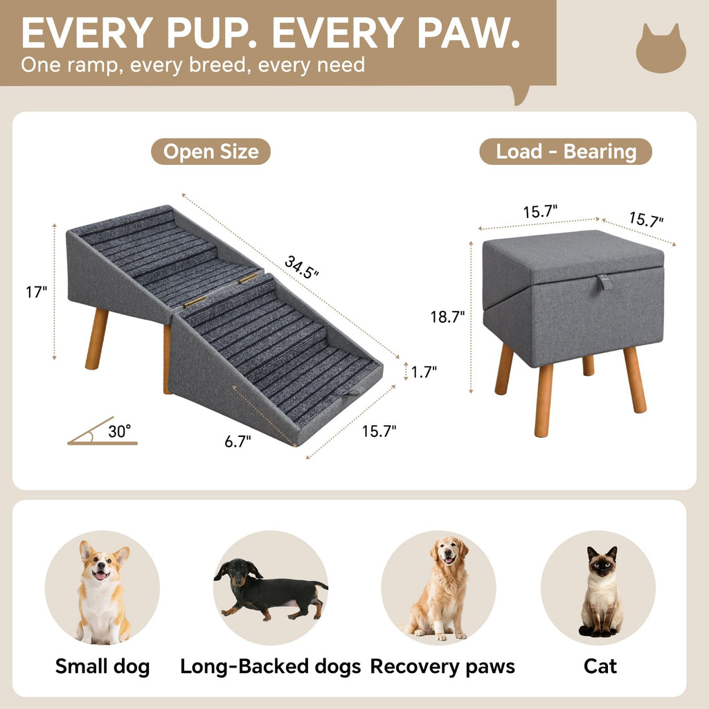 2-in-1 Wooden Pet Stairs & Ottoman Q2212