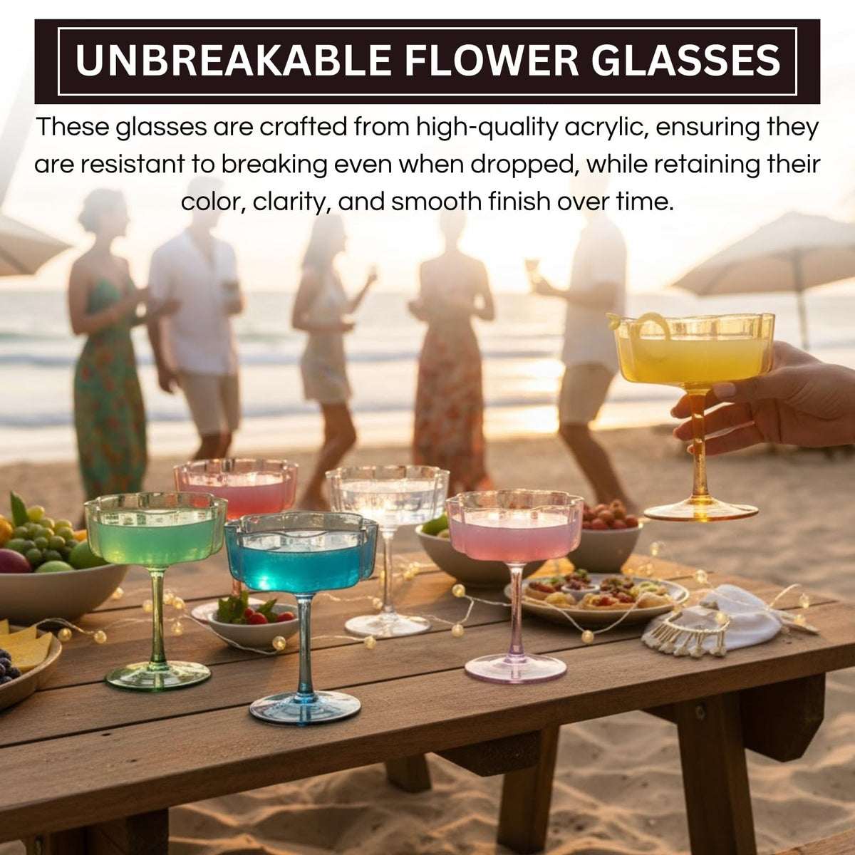 Shatterproof Acrylic Pastel Coupe Glasses 6 Set 8.5oz I713