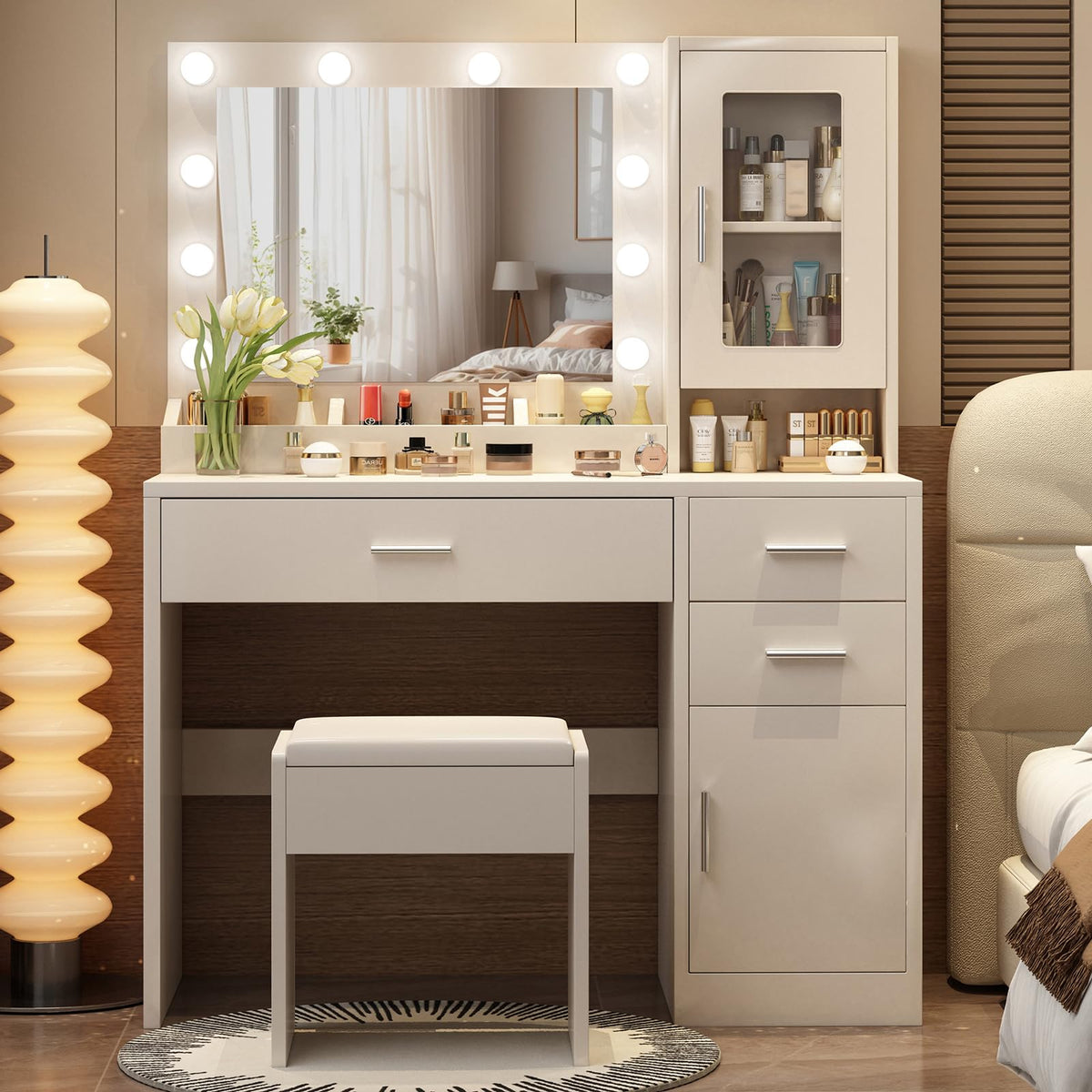 Makeup Vanity Desk Set with LED Lights Mirror Chair N949