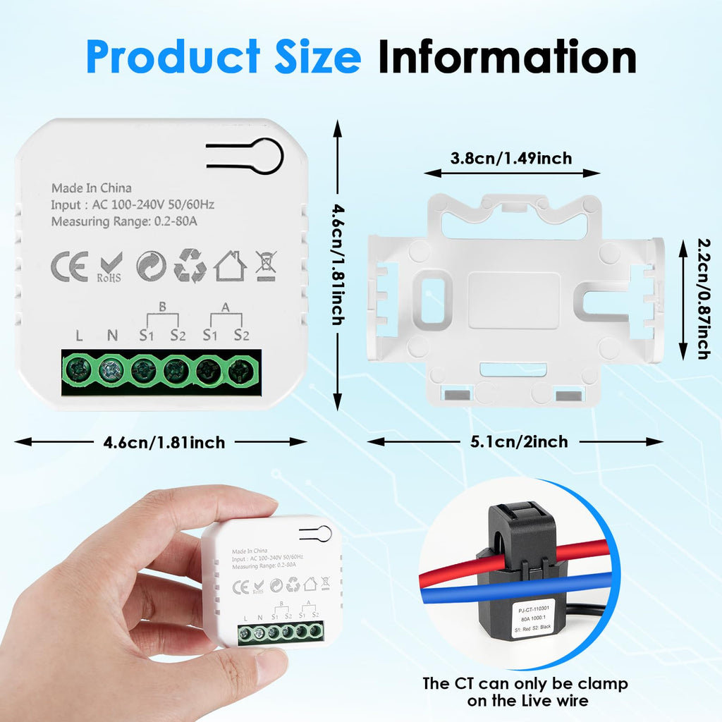 Smart Home Energy Monitor 2×80A Dual-Channel WiFi Energy Meter with App Control T5767