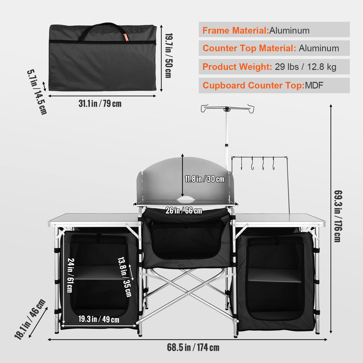 Folding Aluminum Camping Kitchen Table with Storage Bag G1554