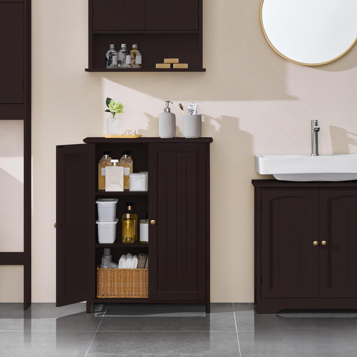 Small Espresso Bathroom Storage Cabinet with 2 Doors L50649
