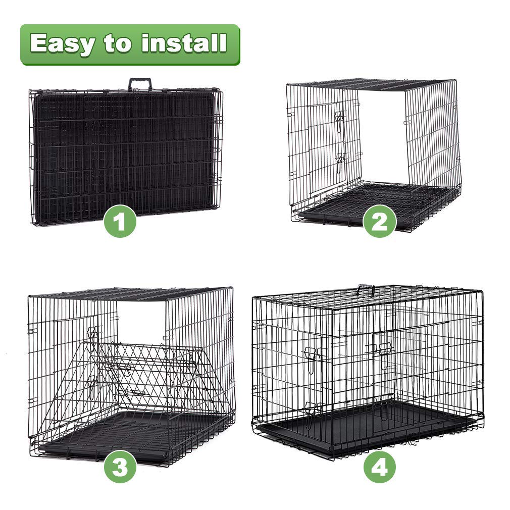 Large Double Door Folding Dog Crate with Divider and Tray E48211
