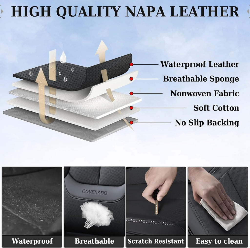Black Nappa Leather Car Seat Covers Full Set Q6614