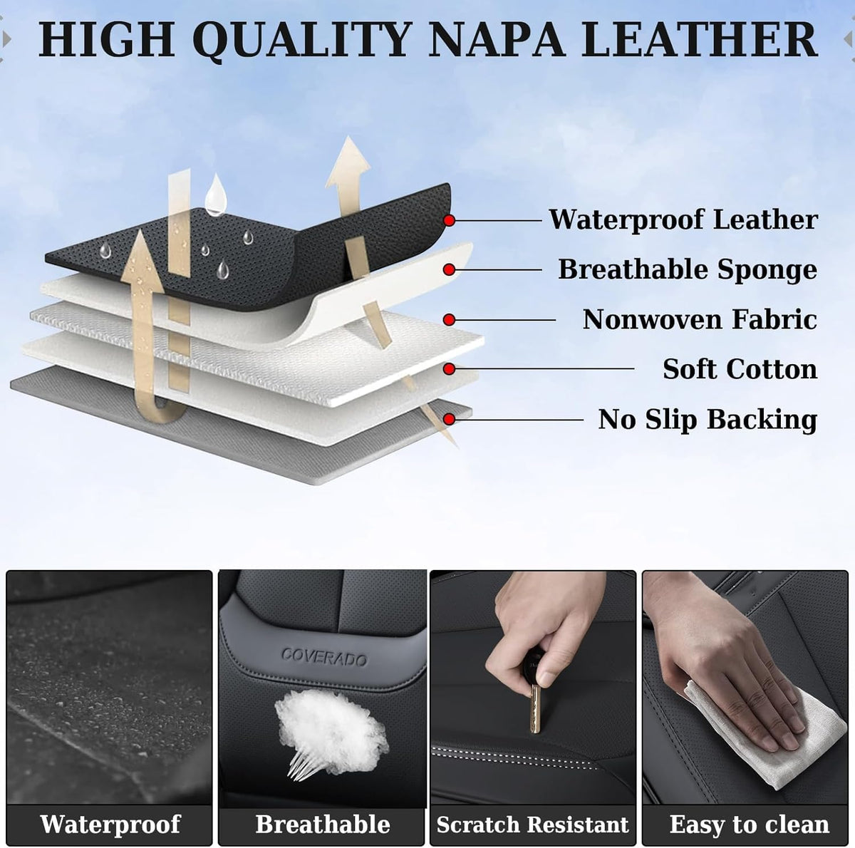 Black Nappa Leather Car Seat Covers Full Set Q6614