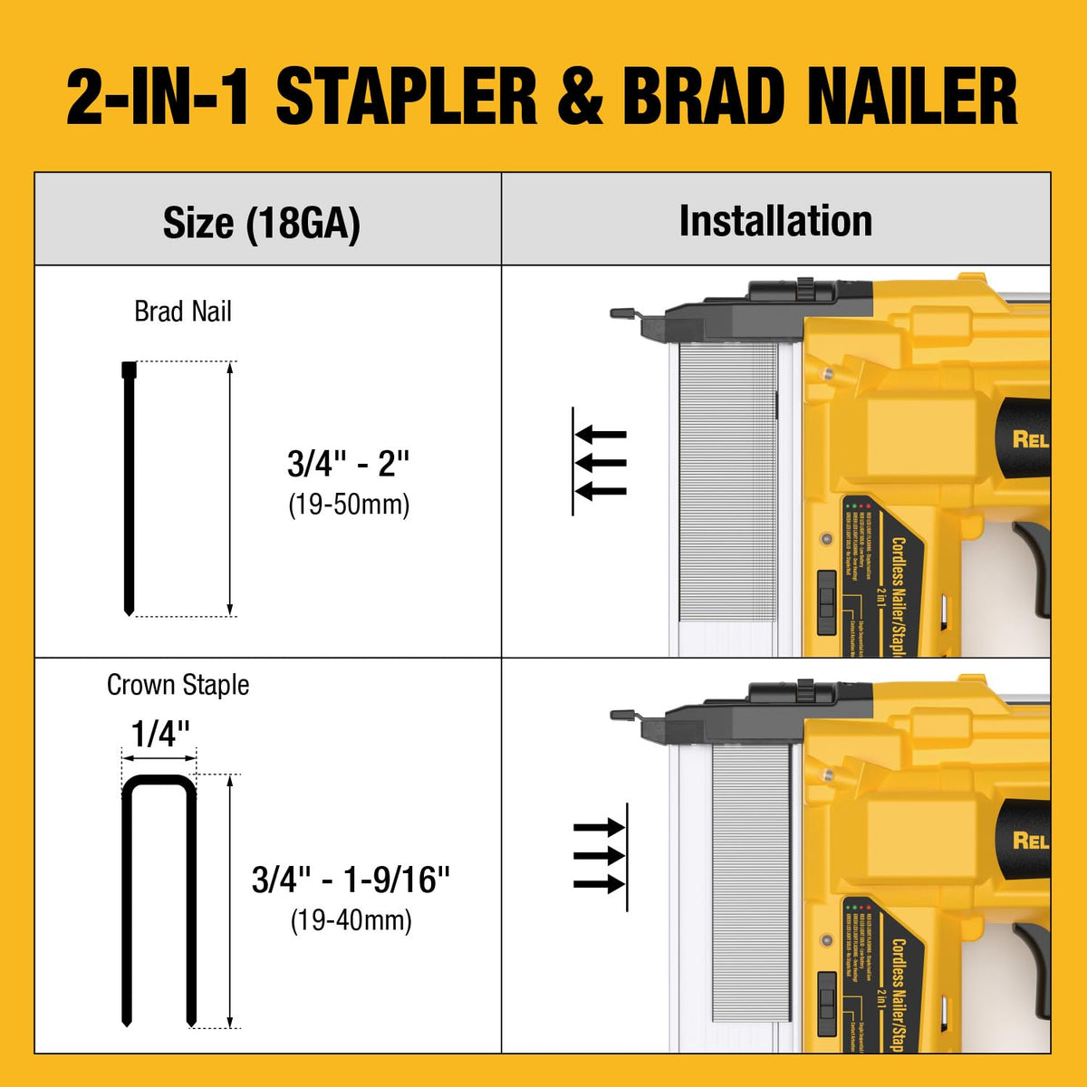 2" Cordless Brad Nailer 18GA Battery Powered Nail Gun with Toolbag Z716
