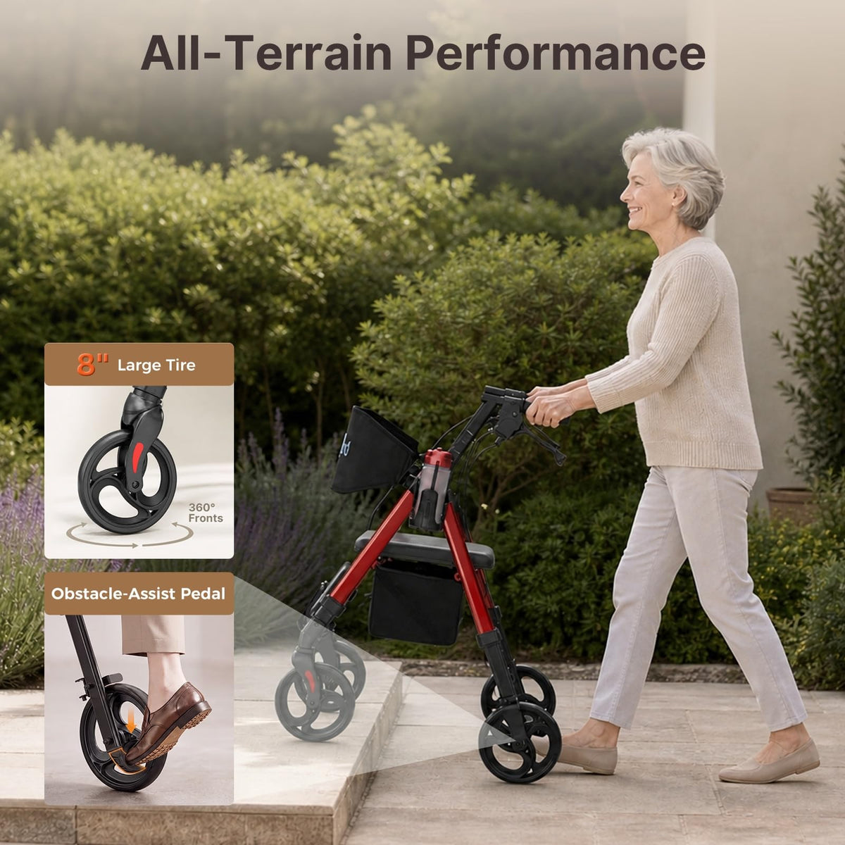 Lightweight Rollator Walkers Wheelchair Combo with Seat K6890
