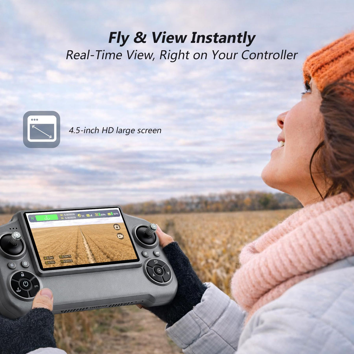 4K Camera GPS Drone with 3 Batteries, 4.5" HD Screen Remote, Foldable RC Quadcopter F96158