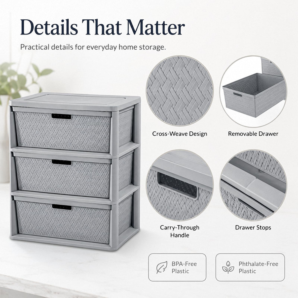 3 Drawer Plastic Storage Organizer V43445