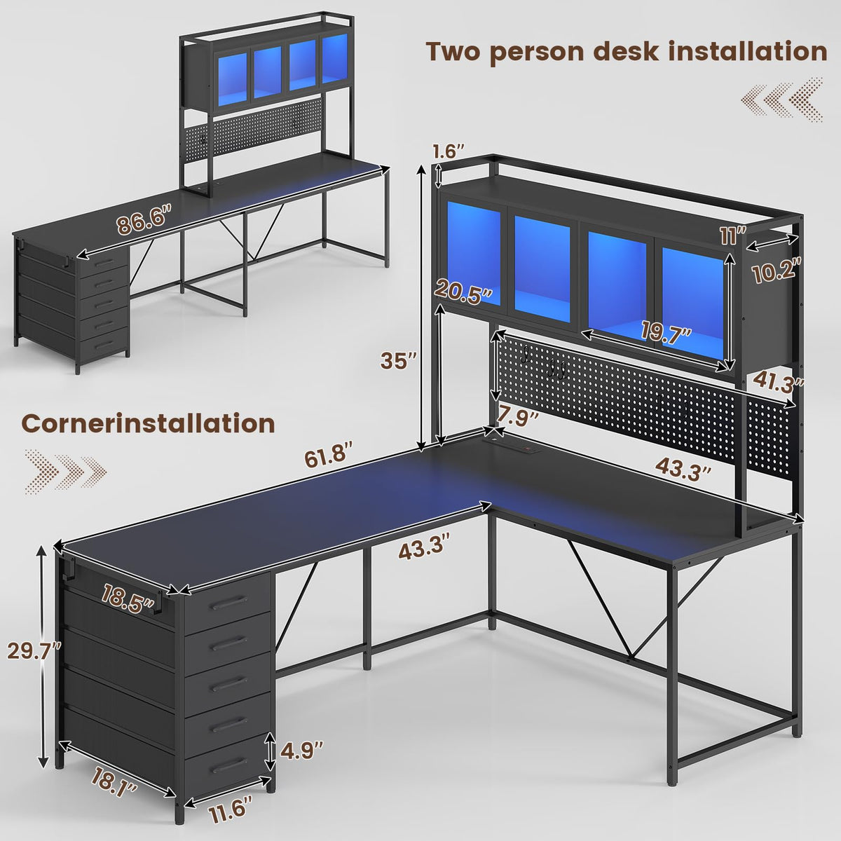 L Shaped Gaming Corner Desk with Drawers A8589