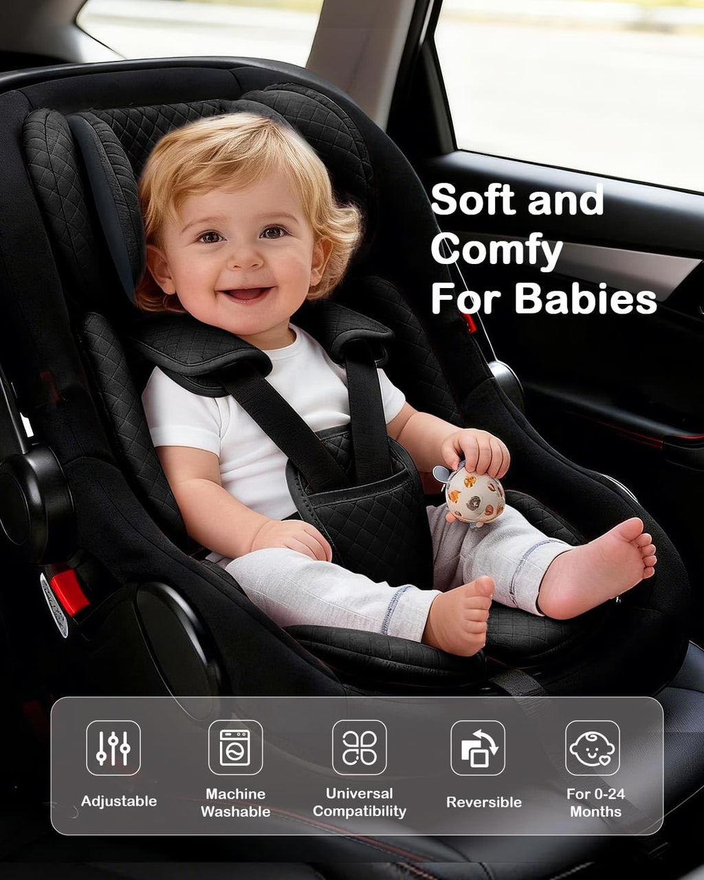 Infant Car Seat Insert with Adjustable Head Support, Black Q824