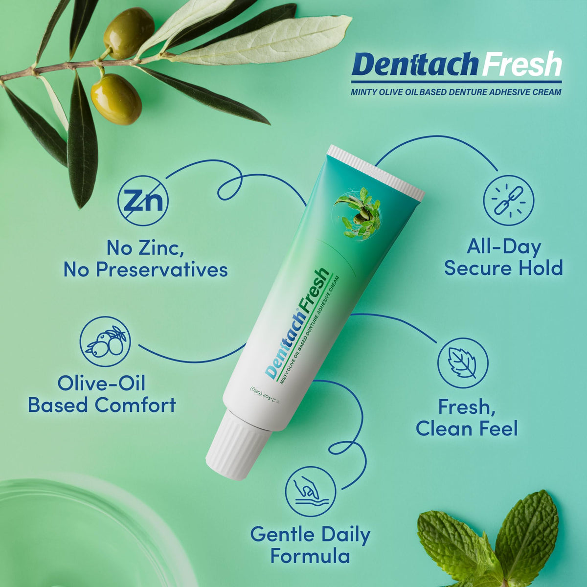 Mint Denture Adhesive Cream, 2.4 Ounce E99719