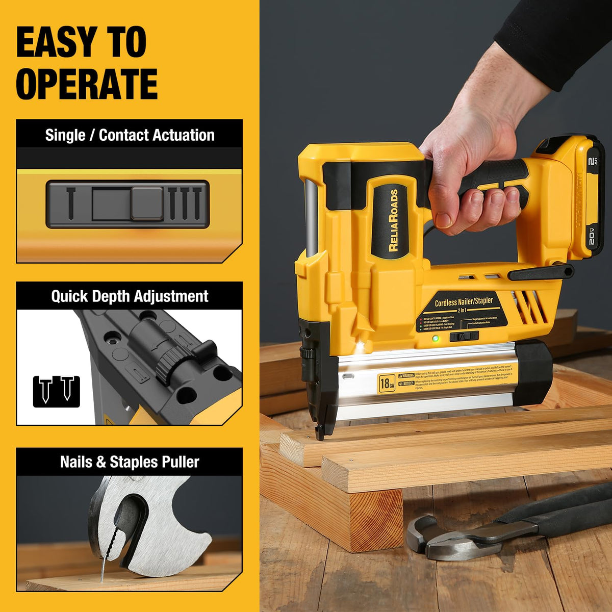 2" Cordless Brad Nailer 18GA Battery Powered Nail Gun with Toolbag Z716