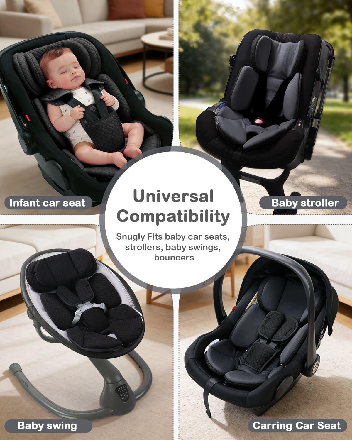 Infant Car Seat Insert with Adjustable Head Support, Black Q824