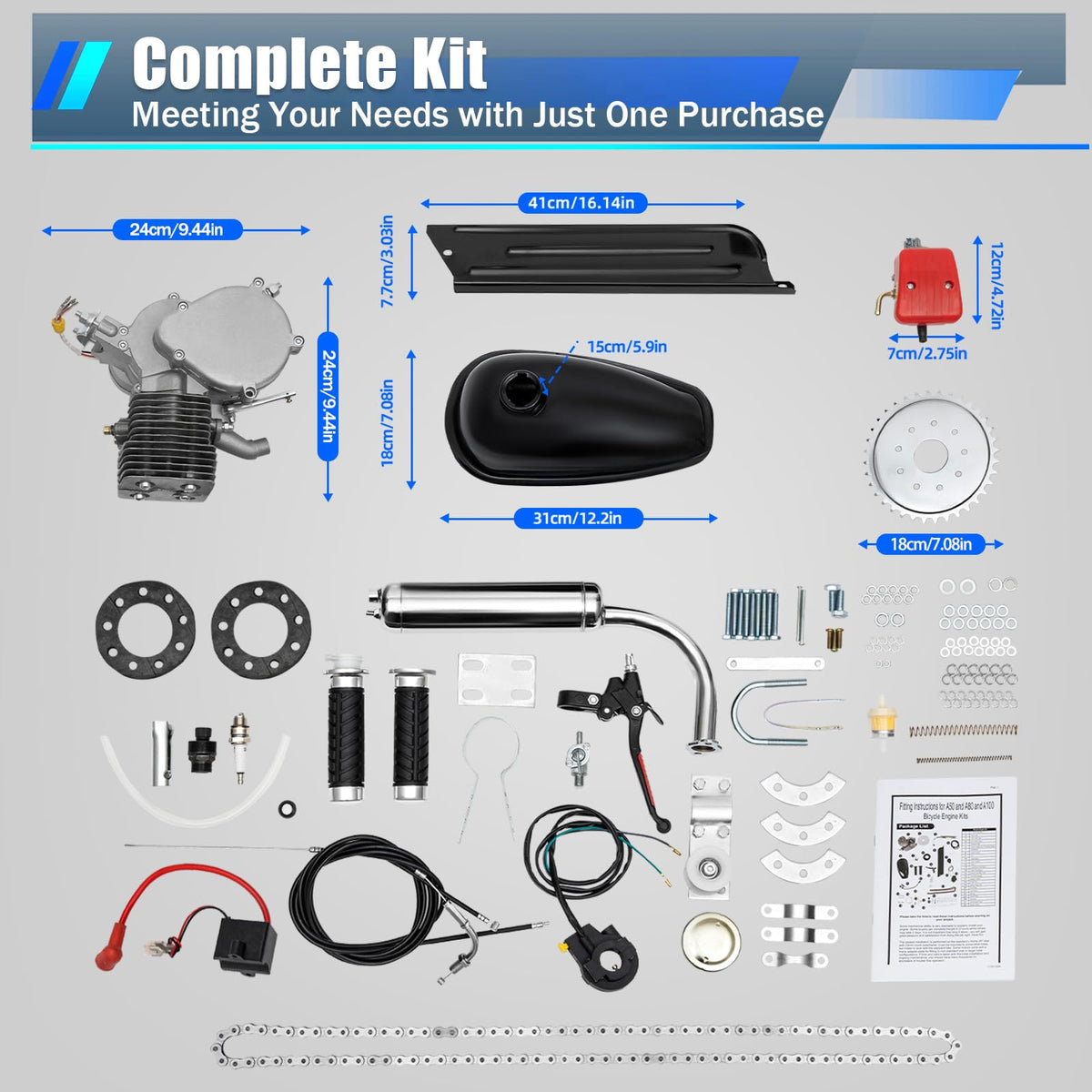 2-Stroke Bicycle Engine Motor Kit with CDI Ignition and 44-Tooth Sprocket V41462