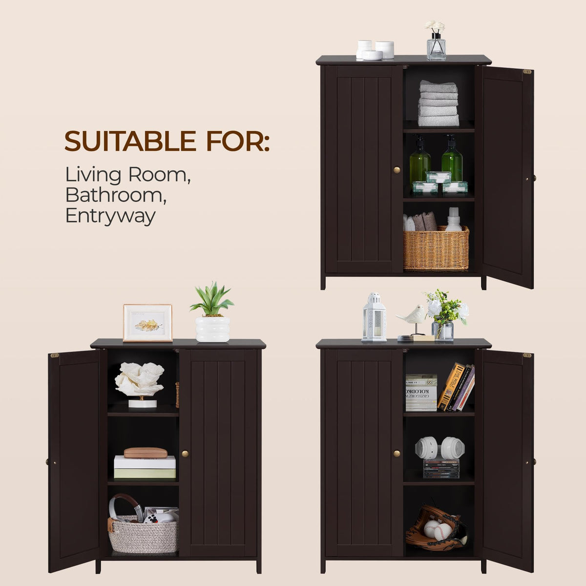 Small Espresso Bathroom Storage Cabinet with 2 Doors L50649