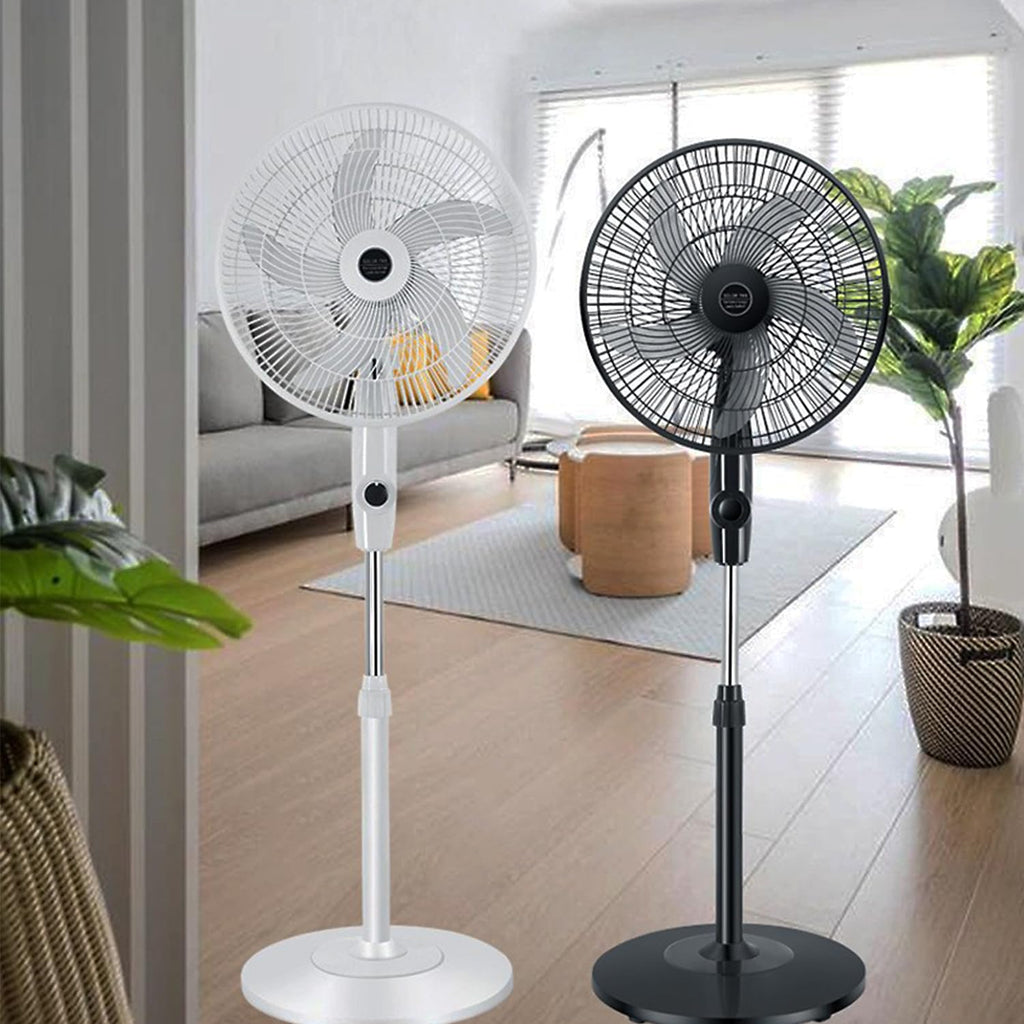 16" Oscillating Solar Floor Fan, Height Adjustable, 10000mah Battery, 3 Speeds, White I7021