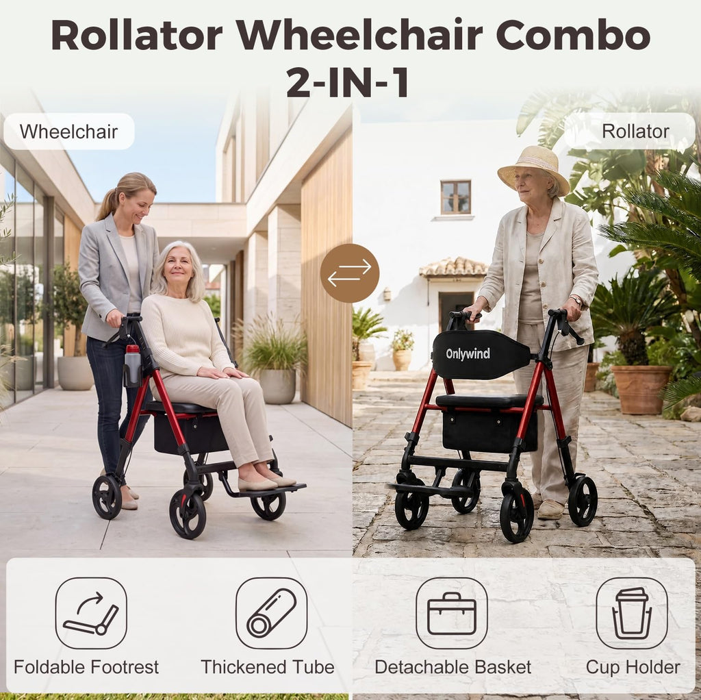 Lightweight Rollator Walkers Wheelchair Combo with Seat K6890