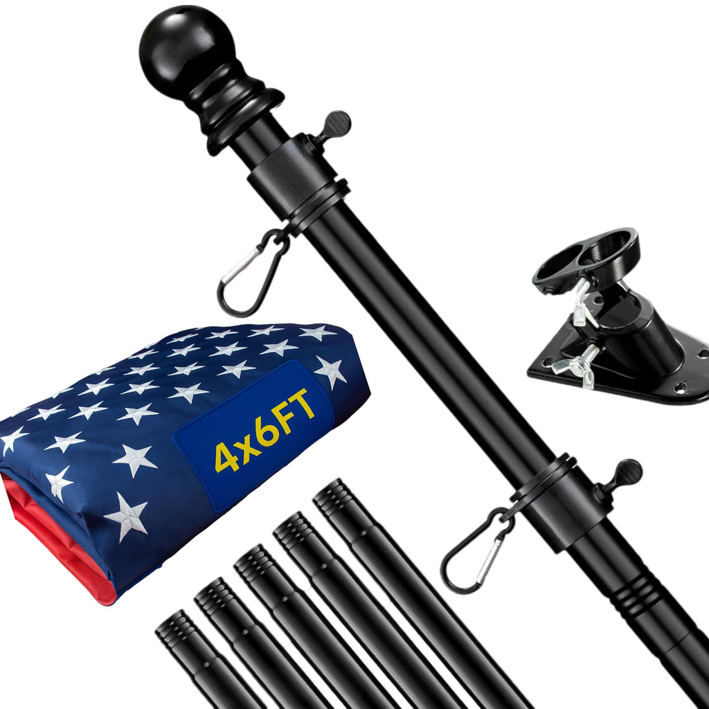 6FT Heavy Duty Tangle Free Flagpole Kit with 4x6FT Embroidered US Flag B98794