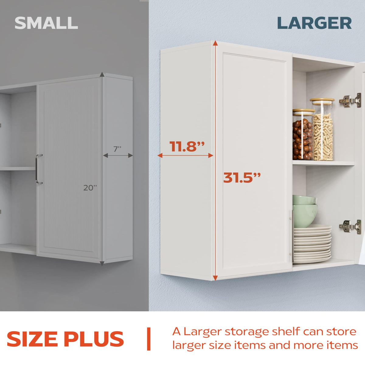 60" W White Laundry Room Wall Cabinets with Adjustable Shelf N269