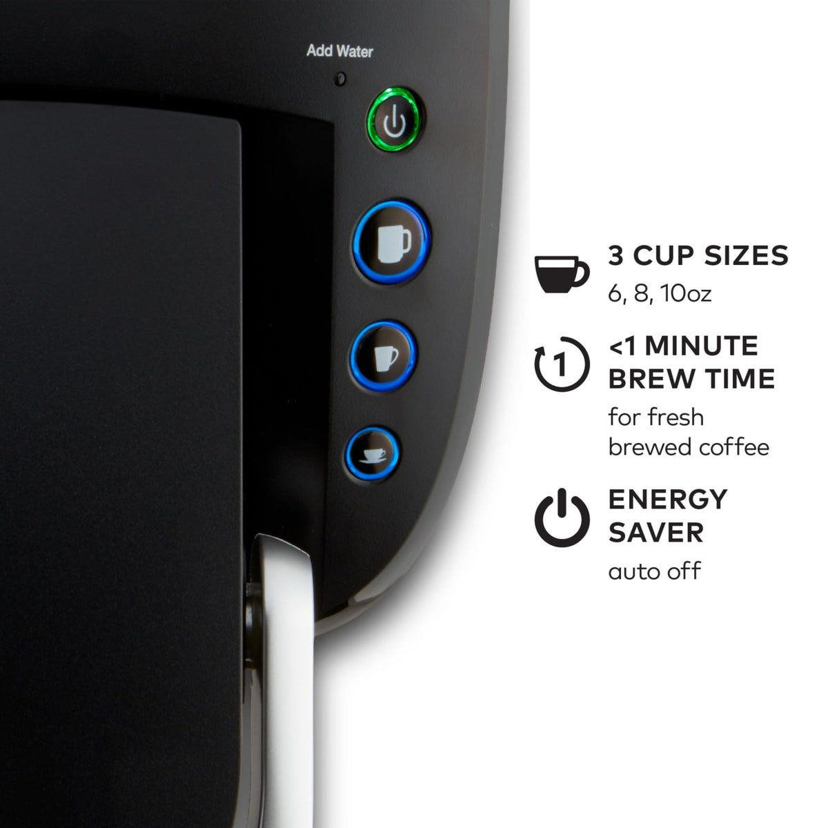 Black Single-Serve Coffee Maker with 3 Brew Sizes D327788